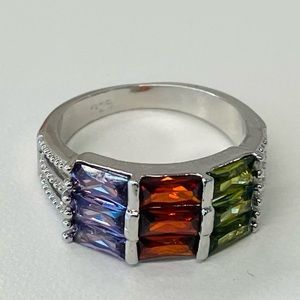 Multi-colored Crystal 925 Silver Ring Sz 9